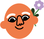 Icone minimaliste qui représente un visage orange simplifié et souriant avec une fleur violette à l'oreille, symbole du donateur particulier