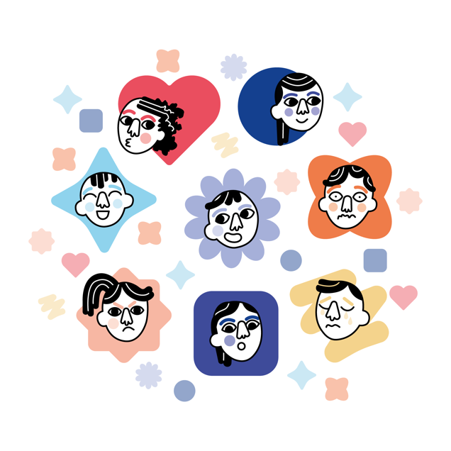 Illustration colorée représentant des visages d’enfants, entourés de formes ludiques et expressives. Cette image illustre une action destinée aux familles pour renforcer la dynamique parent-enfant, favoriser un attachement sécurisé et accompagner les tout-petits dans l'expression et la gestion de leurs émotions. Ce visuel symbolise l’importance du lien familial, de l’écoute et du développement émotionnel des jeunes enfants