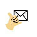 Icone de menu minimaliste :  une main en forme de telephone avec une enveloppe en traits noir pour le bouton contact