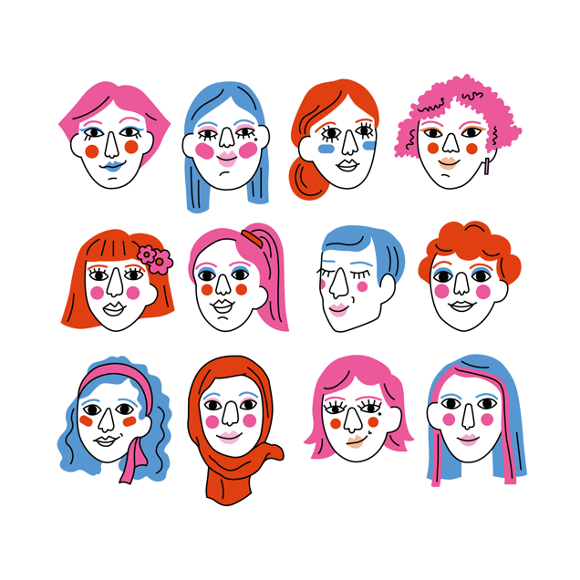 Illustration artistique représentant une diversité de visages de femmes dans un style graphique coloré. Cette image est utilisée dans le cadre d'une action de sensibilisation et de soutien aux mères en détresse psychologique liée à la maternité. Elle met en avant la prévention du burnout maternel, de la dépression post-partum et du risque suicidaire, en valorisant la diversité et la solidarité entre femmes. Ce visuel symbolise l’entraide et l’importance d’un accompagnement adapté aux mères en difficulté