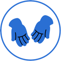 icone qui représente deux mains stylisées bleues ouvertes et tendues dans un cercle bleu, symbole de l'offrande