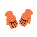Icone de menu minimaliste : deux mains ouvertes oranges pour le bouton Association