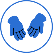 icone qui représente deux mains stylisées bleues ouvertes et tendues dans un cercle bleu, symbole de l'offrande