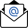 icone minimaliste qui représente une enveloppe blanche ouverte avec une lettre marquée d'un @ qui en sort, symbole du courriel mail